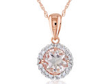 9/10 Carat (ctw) Morganite & Diamond Halo Pendant Necklace in 10K Rose Gold with chain